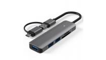 Adapteris USB 3.0 - 3 x USB 3.0, SD, TF